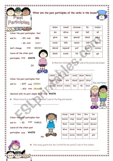 Past Participles Colouring Esl Worksheet By Szilvi