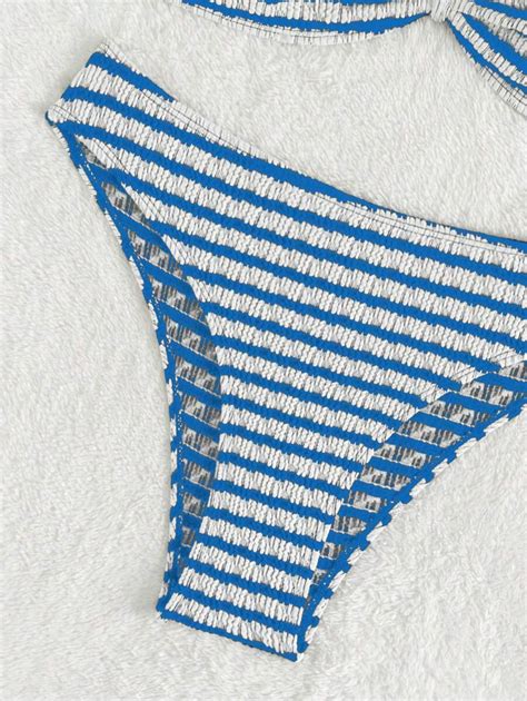 SHEIN Swim Color Block Striped Two Piece Bikini Set For Vacation Summer Beach For Sale