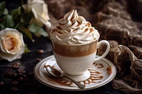 Premium AI Image A Cup Of Hot Chocolate With Whipped Cream On A Saucer