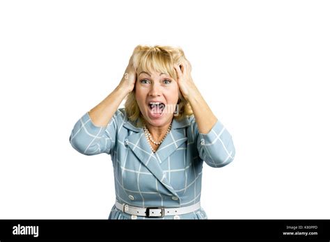 Excited Mature Woman White Background Stock Photo Alamy
