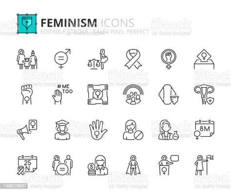 Simple Set Of Outline Icons About Feminism Stock Illustration