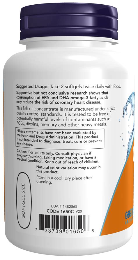 Now Supplements Omega 3 180 Epa 120 Dha Molecularly Distilled