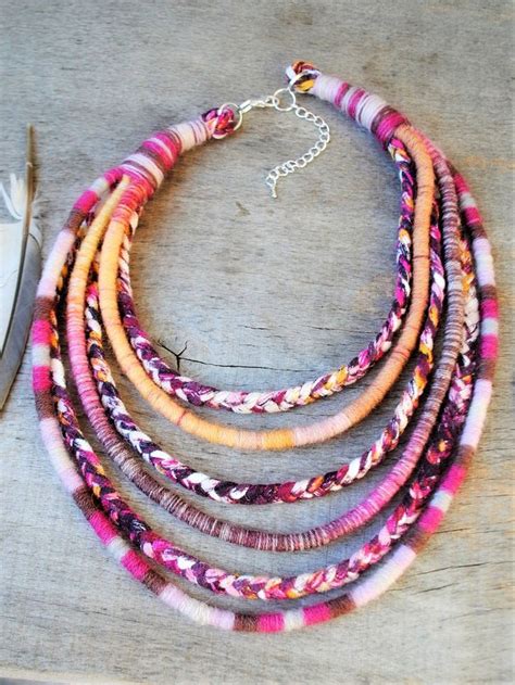 Colorful Boho Necklace Braided Ethnic Statement Necklace Etsy Cord