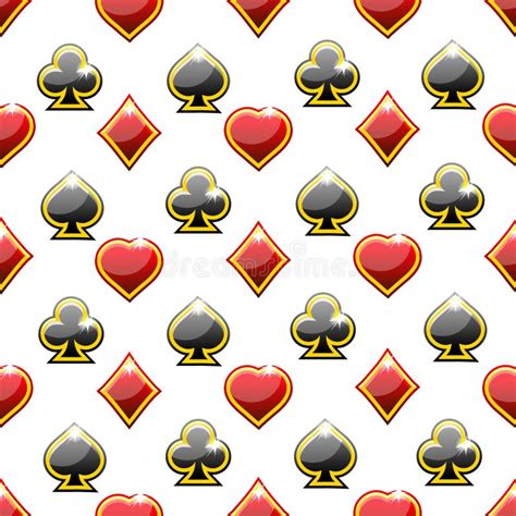 Seamless Pattern With Playing Cards Symbols On White Background Heart