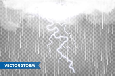 Realistische Regen Met Wolken En Bliksem Op Transparante Achtergrond