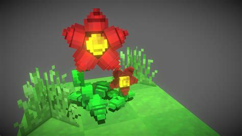 Big Red Flower Minecraft Voxel Style 3d Model By Rovani E7def6b