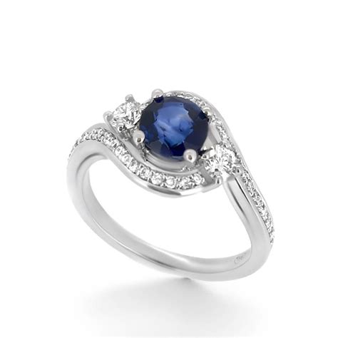 Round Sapphire and Diamond Twist Engagement Ring - Haywards of Hong Kong