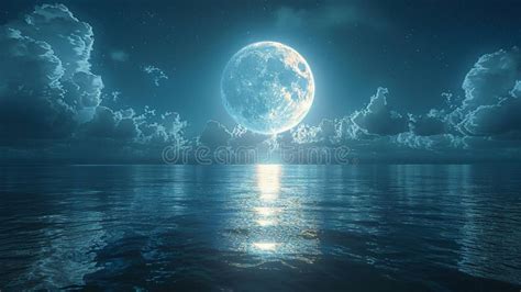 A Full Moon Rising Over A Tranquil Sea Stock Photo Image Of Beauty