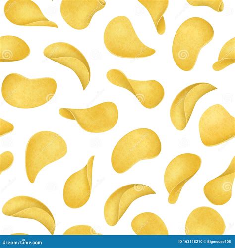 Realistic Detailed D Potato Chips Set Different Viewseamless Pattern