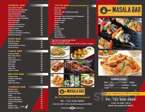 Masala Bar Menu In North Brunswick Township New Jersey Usa