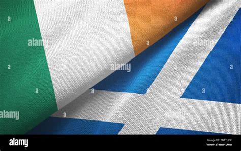 Ireland and Scotland two flags textile cloth, fabric texture Stock ...