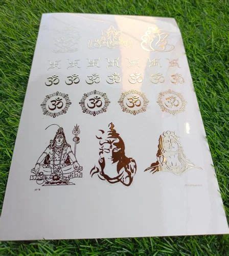 White Base Pvc Embossed Gold Stickers Sheet Swastik Om Shiv Ji