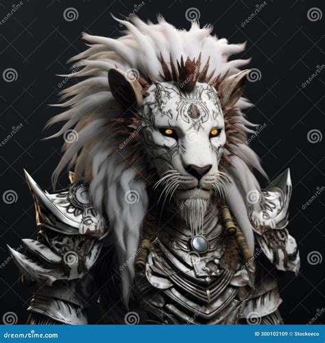 White Maned Lion: a Hyper-detailed Junglepunk Character with