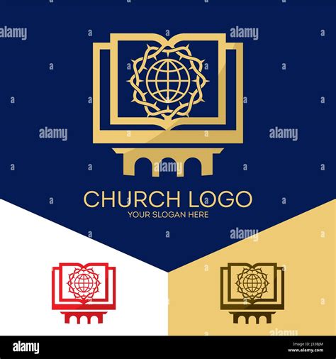 Church Logo Christian Symbols Bible Globe And A Crown Of Thorns