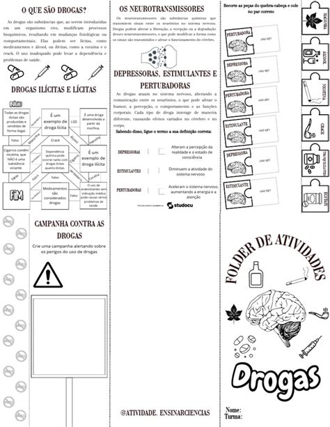 Atividades Sobre Drogas Para Imprimir - Tipos de Drogas: Efeitos e Riscos | PDF | Drogas | Neurotransmissor