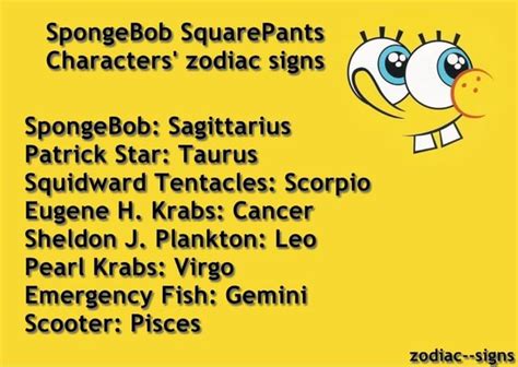 Spongebob Squarepants Characters Zodiac Signs Spongebob Sagittarius