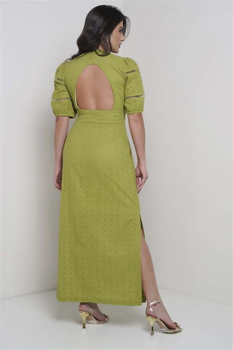 Vestido Midi Mangas Bufantes E Fendas Laise Verde