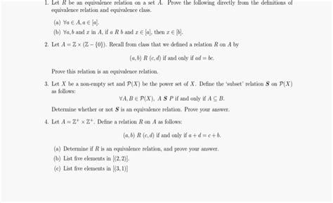 Solved 1 Let R Be An Equivalence Relation On A Set A Prove