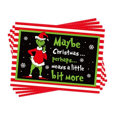 Grinch Christmas Decorstion Christmas Placemats 4pc Merry Grinchmas