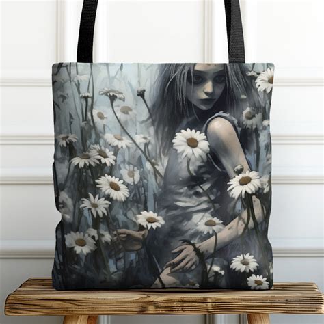 Girl Walks In A Meadow Of Daisy Flowers Tote Bag All Over Print