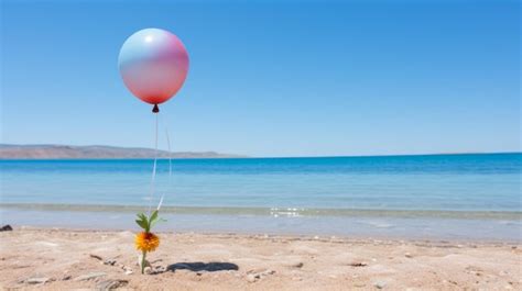 Premium AI Image | a colorful balloon floating in the air on a sandy beach