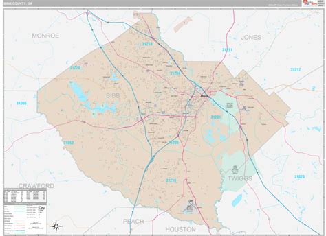 Bibb County Ga Wall Map Premium Style By Marketmaps Mapsales