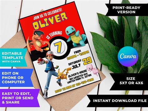 birthday invitation pokemon
