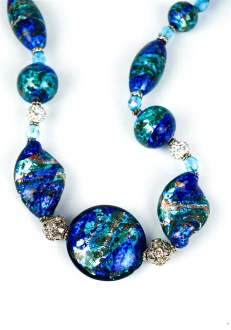 Lumina Blue Murano Glass Necklace With Silver Made Murano Glass