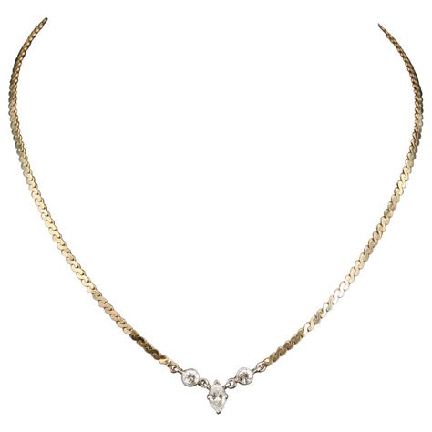 Modern 3 Stone Marquise Cut Diamonds Bridal Gold Necklace 18k Gold For