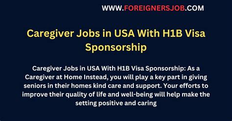 Caregiver Jobs In USA With H1B Visa Sponsorship 2024 Foreignersjob