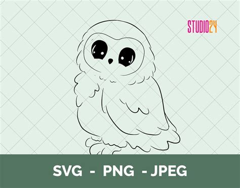 Hedwig Cute Snowy Owl Outline Svg Png Jpeg For Digital Etsy