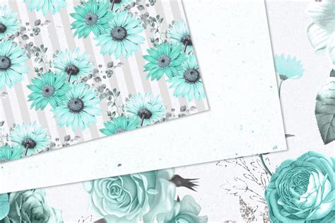 Turquoise Floral Digital Paper By Digital Curio TheHungryJPEG