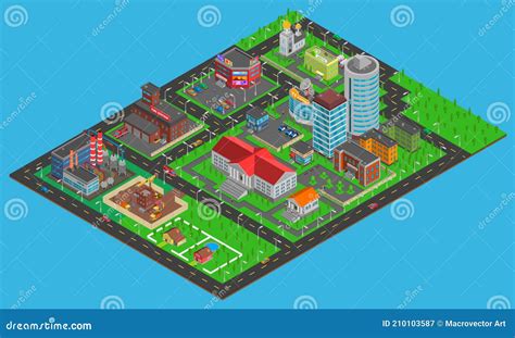 Modern City Isometric Map Stock Vector Illustration Of Office 210103587