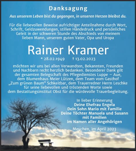 Traueranzeigen Von Rainer Kramer Abschied Nehmen De