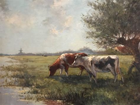 Fedor Van Kregten Hollands Landschap Met Koeien Aan De