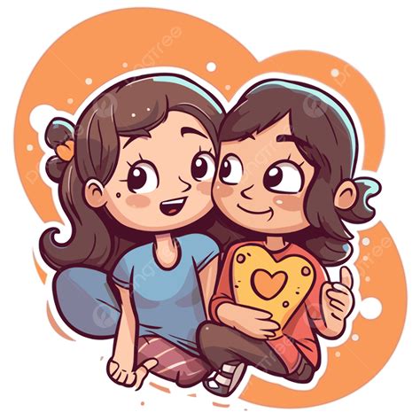 Two Cute Cartoon Friends With Hearts Vector Clipart, Sharing, Sharing ...