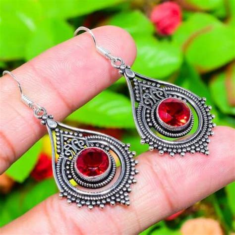 Natural Mozambique Garnet Gemstone 925 Sterling Silver Earring 2 13