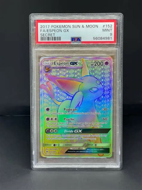 POKEMON SUN Moon Espeon GX Full Art Secret Rare PSA 9 MINT 152 149