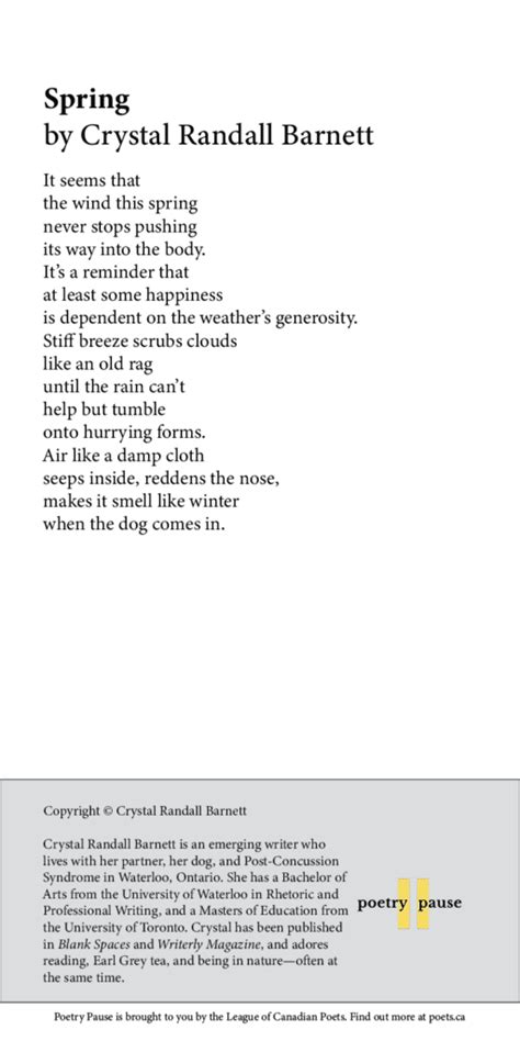 Spring by Crystal Randall Barnett - League of Canadian Poets