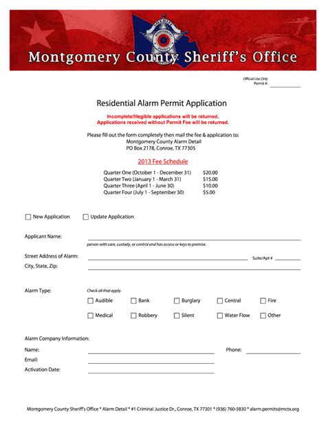 Tx Residential Alarm Permit Application Montgomery County Fill And