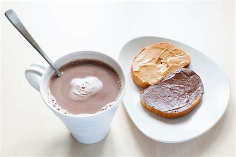 Premium Photo Top View Of Mug With Hot Chocolate And Toasts