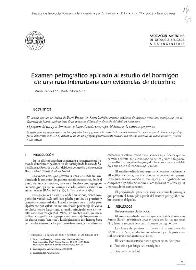 Examen petrográfico aplicado al estudio del hormigón de una ruta