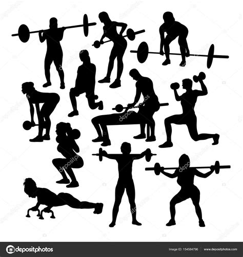 Women Gym Fitness Exercise Workouts Silhouettes Stock Vector