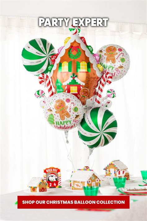 Candy Cane And Gingerbread House Foil Balloon Bouquet Gingerbread House