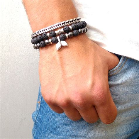 Mens Bracelet Set Mens Beaded Braceletes Set Mens Black