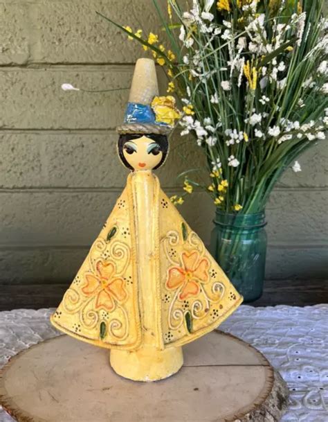 Rare Embellished Vintage Mexican Folk Art Paper Mache Woman Doll