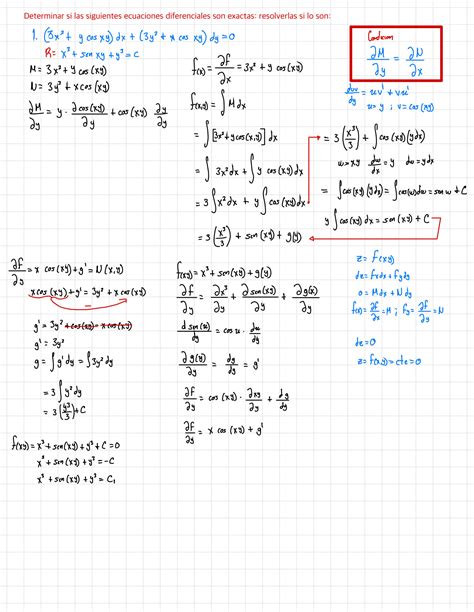 Solution Ejercicios Ecuaciones Exactas Studypool