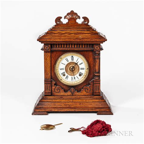 Ansonia Clock Co Oak Shelf Clock Barnebys