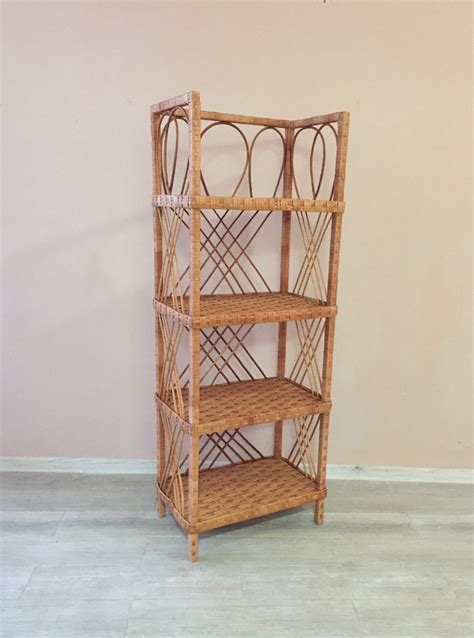 Mid Century Shelf Wicker Shelf Unit Display Shelves Wicker Etsy