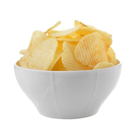 Bowl Of Potato Chips On White Background Heap Background Salted Bowl